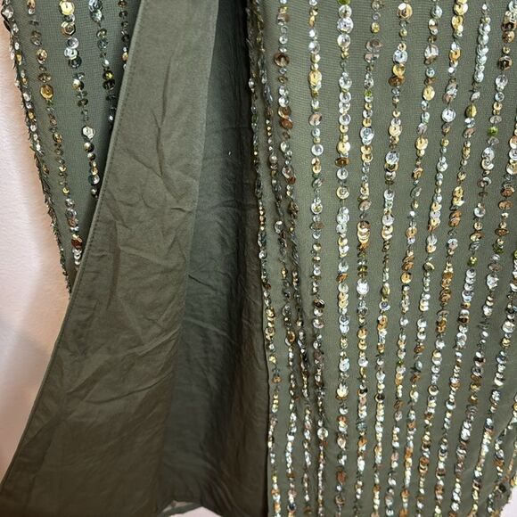 Mac Duggal SEQUINED HIGH NECK SLEEVELESS COLUMN GOWN in olive size 2 - Picture 14 of 16